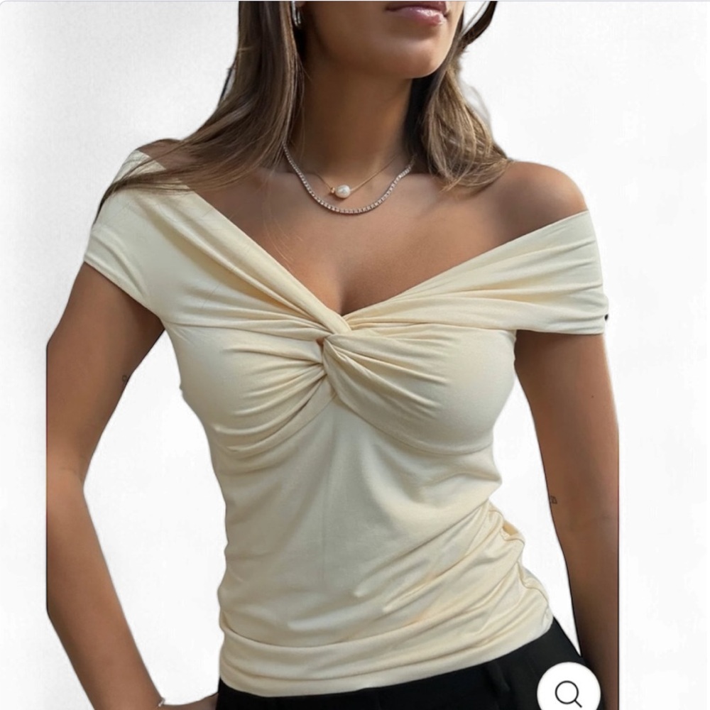 Black Tape light butter yellow Short Sleeve Blouse off shoulder xl